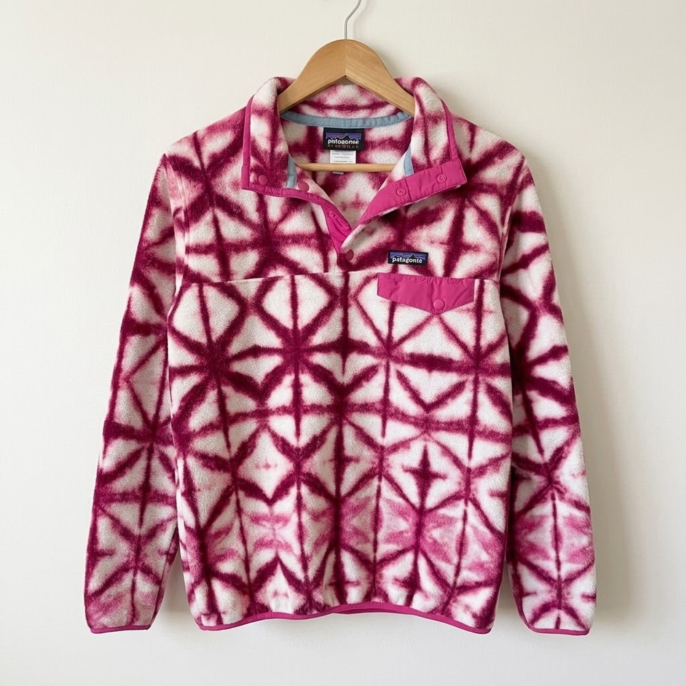 Patagonia Women Synchilla Snap-T Lightweight Fleece Pullover M Pink Geometric